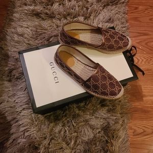 Brown Pilar GG Authentic Woven Espadrilles
